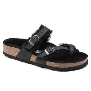 NIB BIRKENSTOCK Black Mayari Shearling Natural Leather Oiled Size 37